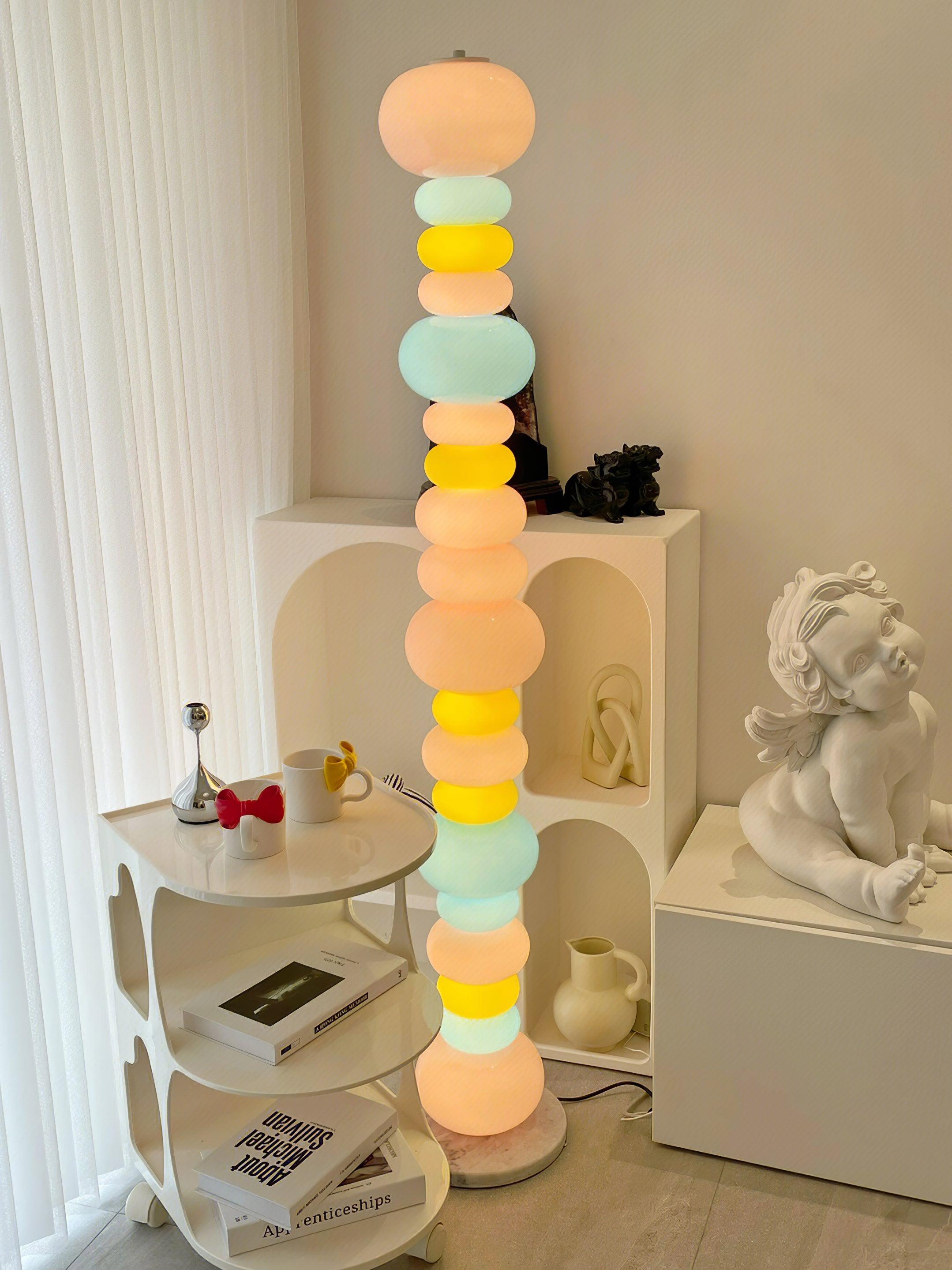 Modern Candy Glass Sphere Floor Lamp with Elegant Marble Base for Ambient Lighting