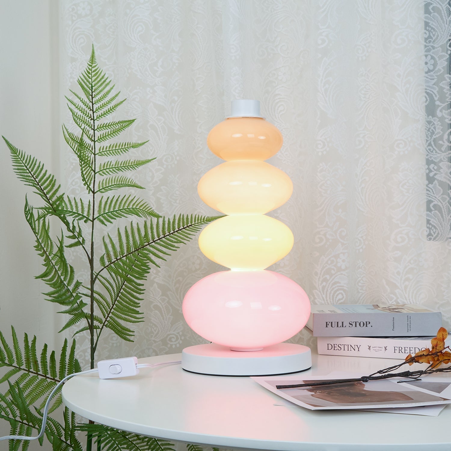 Modern Candy Glass Table Lamp with Multicolor Marble Base for Bedside Decor