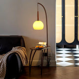 Modern Cantilever Floor Lamp with Walnut Wood Side Table and Orange Glass Shade