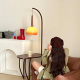 Modern Cantilever Floor Lamp with Walnut Wood Side Table and Orange Glass Shade