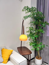 Modern Cantilever Floor Lamp with Walnut Wood Side Table and Orange Glass Shade