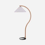 Scandinavian Beech Wood Floor Lamp with Pleated Linen Shade Mid Century Modern Standing Light
