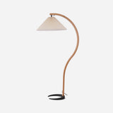 Scandinavian Beech Wood Floor Lamp with Pleated Linen Shade Mid Century Modern Standing Light