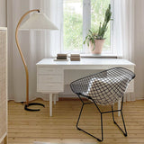 Scandinavian Beech Wood Floor Lamp with Pleated Linen Shade Mid Century Modern Standing Light