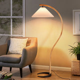 Scandinavian Beech Wood Floor Lamp with Pleated Linen Shade Mid Century Modern Standing Light