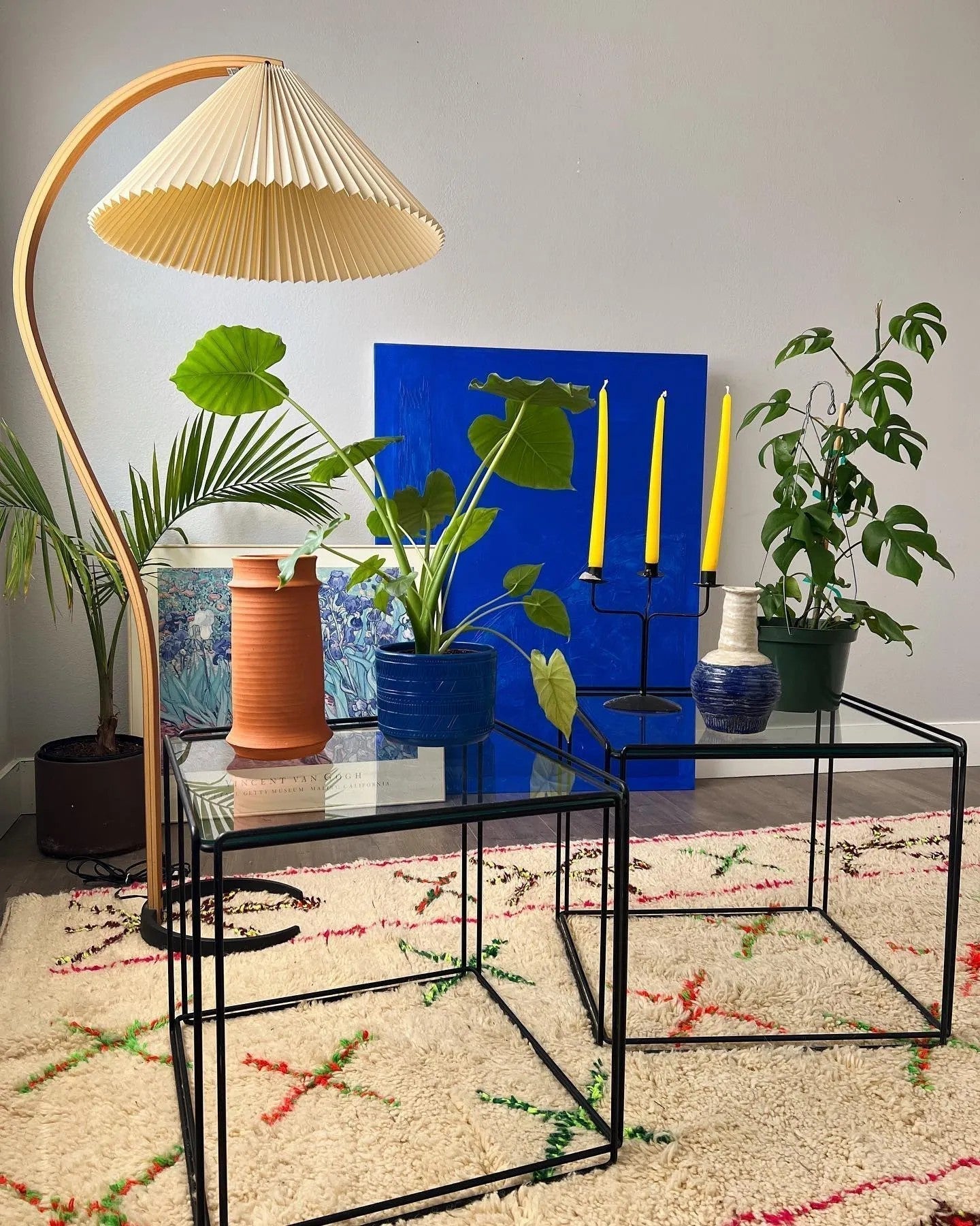 Scandinavian Beech Wood Floor Lamp with Pleated Linen Shade Mid Century Modern Standing Light