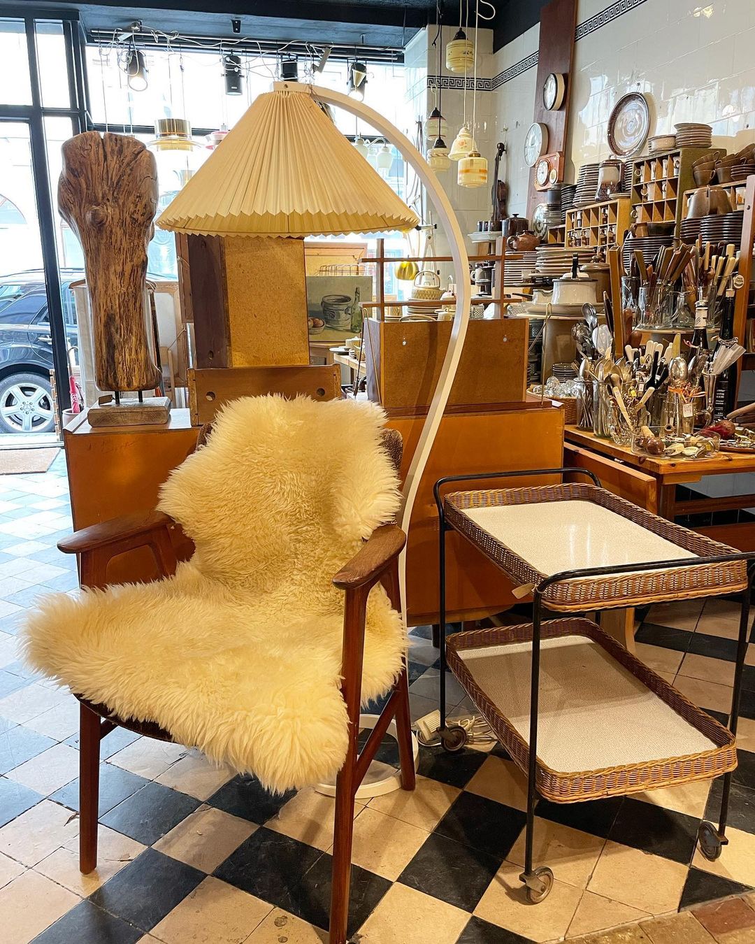 Scandinavian Beech Wood Floor Lamp with Pleated Linen Shade Mid Century Modern Standing Light