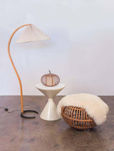 Scandinavian Beech Wood Floor Lamp with Pleated Linen Shade Mid Century Modern Standing Light
