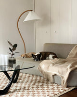 Scandinavian Beech Wood Floor Lamp with Pleated Linen Shade Mid Century Modern Standing Light