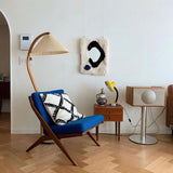 Scandinavian Beech Wood Floor Lamp with Pleated Linen Shade Mid Century Modern Standing Light