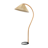 Scandinavian Beech Wood Floor Lamp with Pleated Linen Shade Mid Century Modern Standing Light