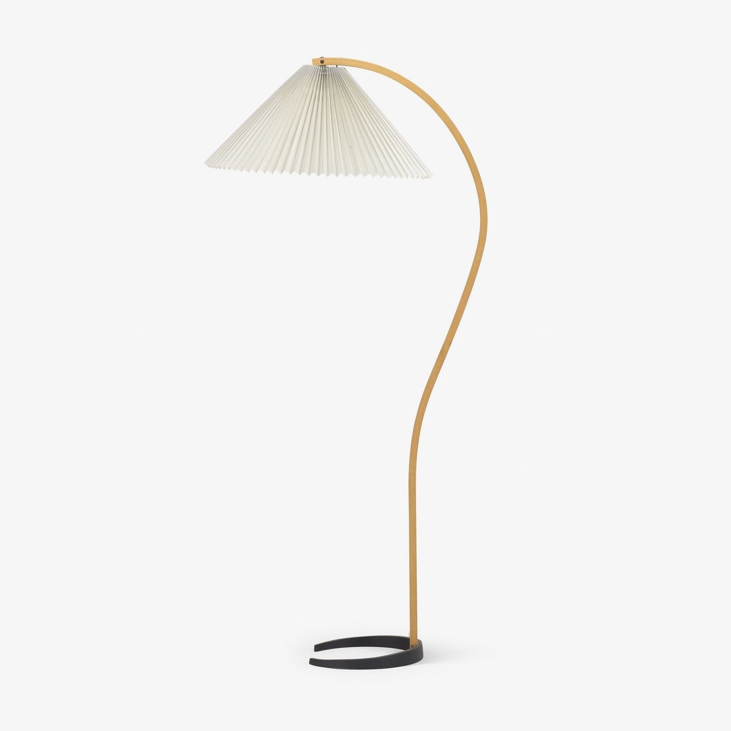 Scandinavian Beech Wood Floor Lamp with Pleated Linen Shade Mid Century Modern Standing Light