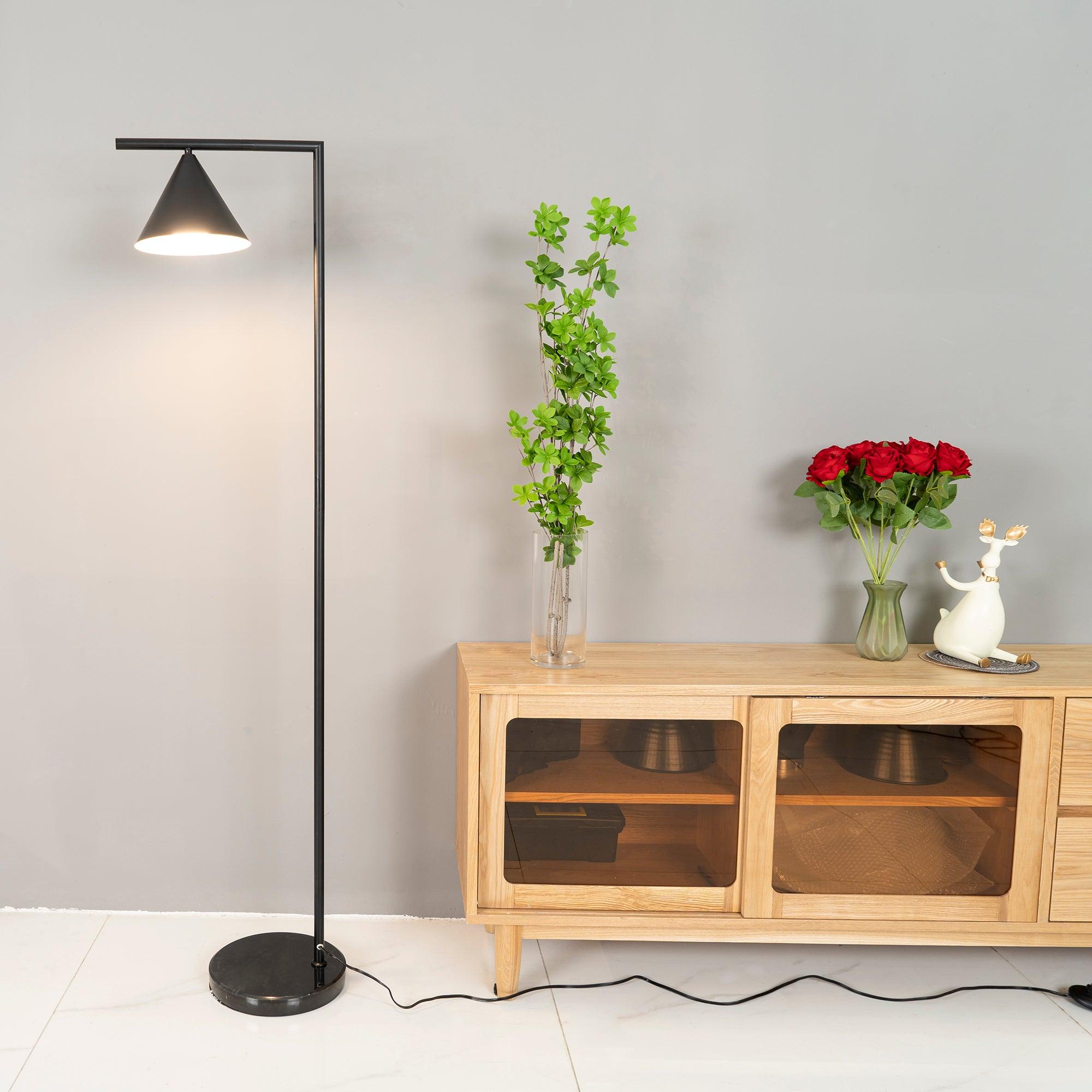 Minimalist Torchiere Floor Lamp with Rotating Cone Shade and Solid Marble Base