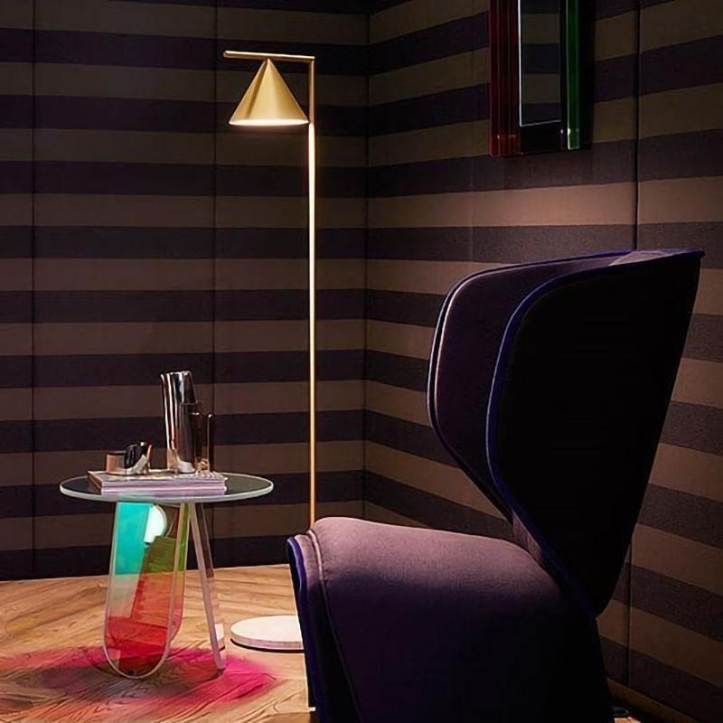 Minimalist Torchiere Floor Lamp with Rotating Cone Shade and Solid Marble Base