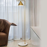 Minimalist Torchiere Floor Lamp with Rotating Cone Shade and Solid Marble Base