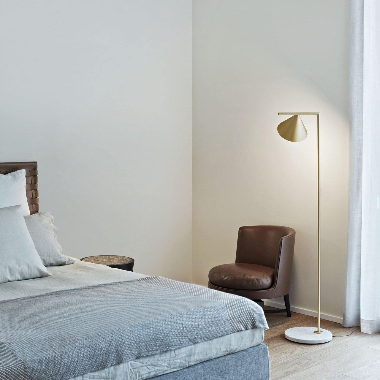 Minimalist Torchiere Floor Lamp with Rotating Cone Shade and Solid Marble Base