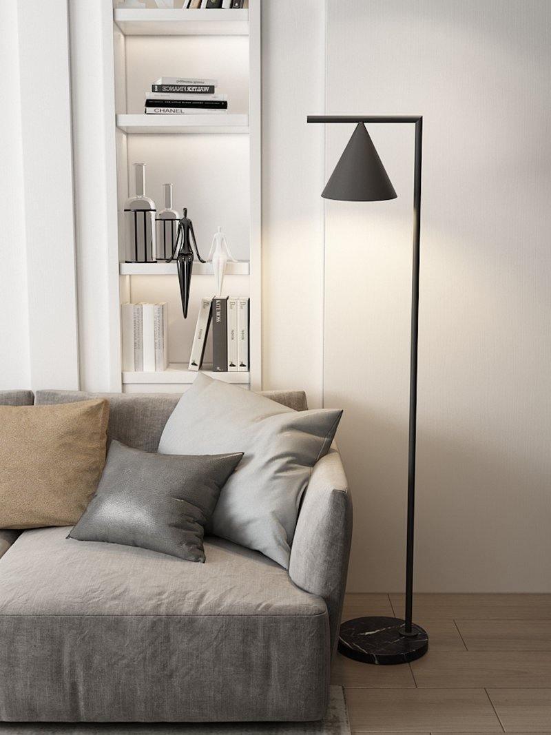 Minimalist Torchiere Floor Lamp with Rotating Cone Shade and Solid Marble Base