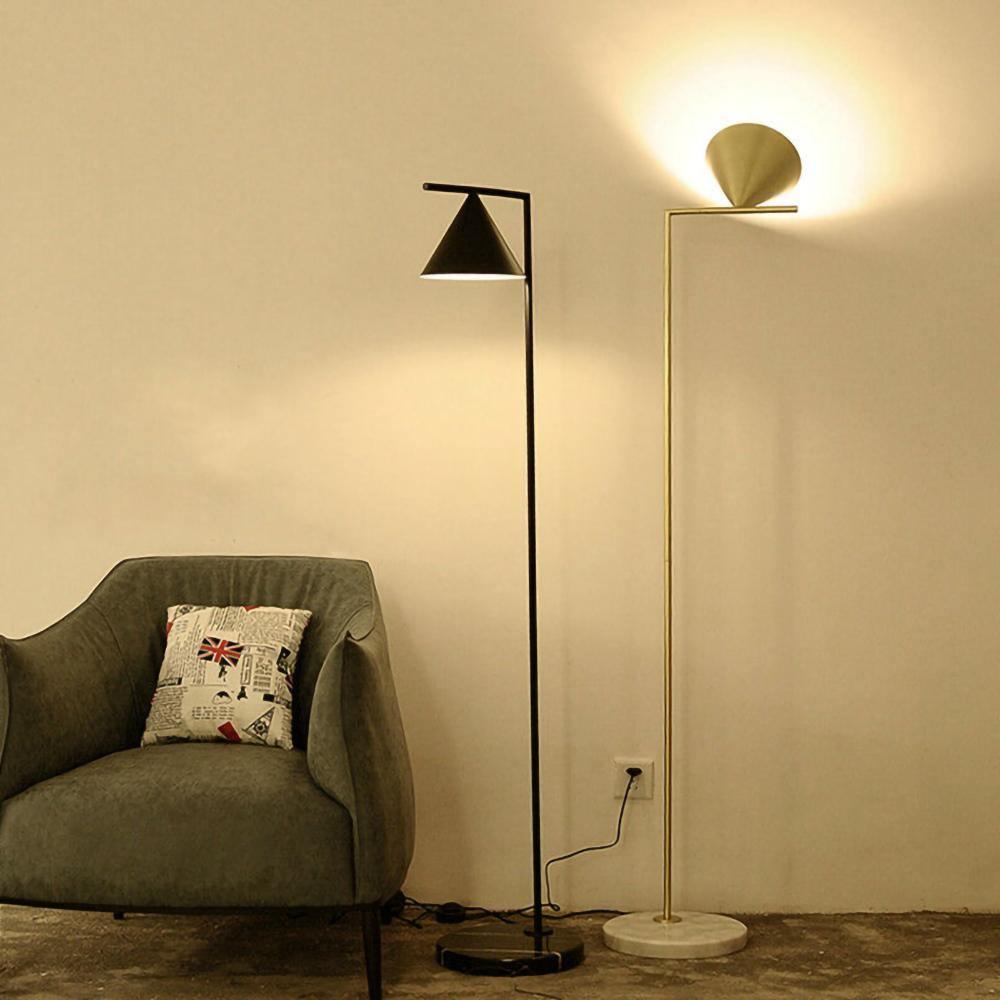 Minimalist Torchiere Floor Lamp with Rotating Cone Shade and Solid Marble Base