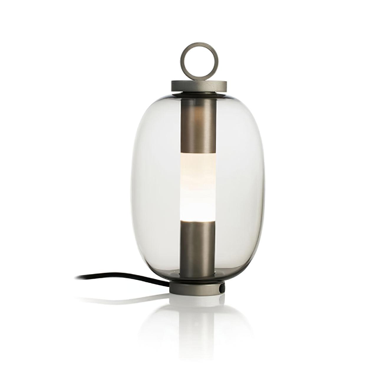 Carol Contemporary Glass Globe Nightstand Lamp with Brown Metal Base