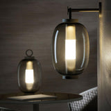 Carol Contemporary Glass Globe Nightstand Lamp with Brown Metal Base