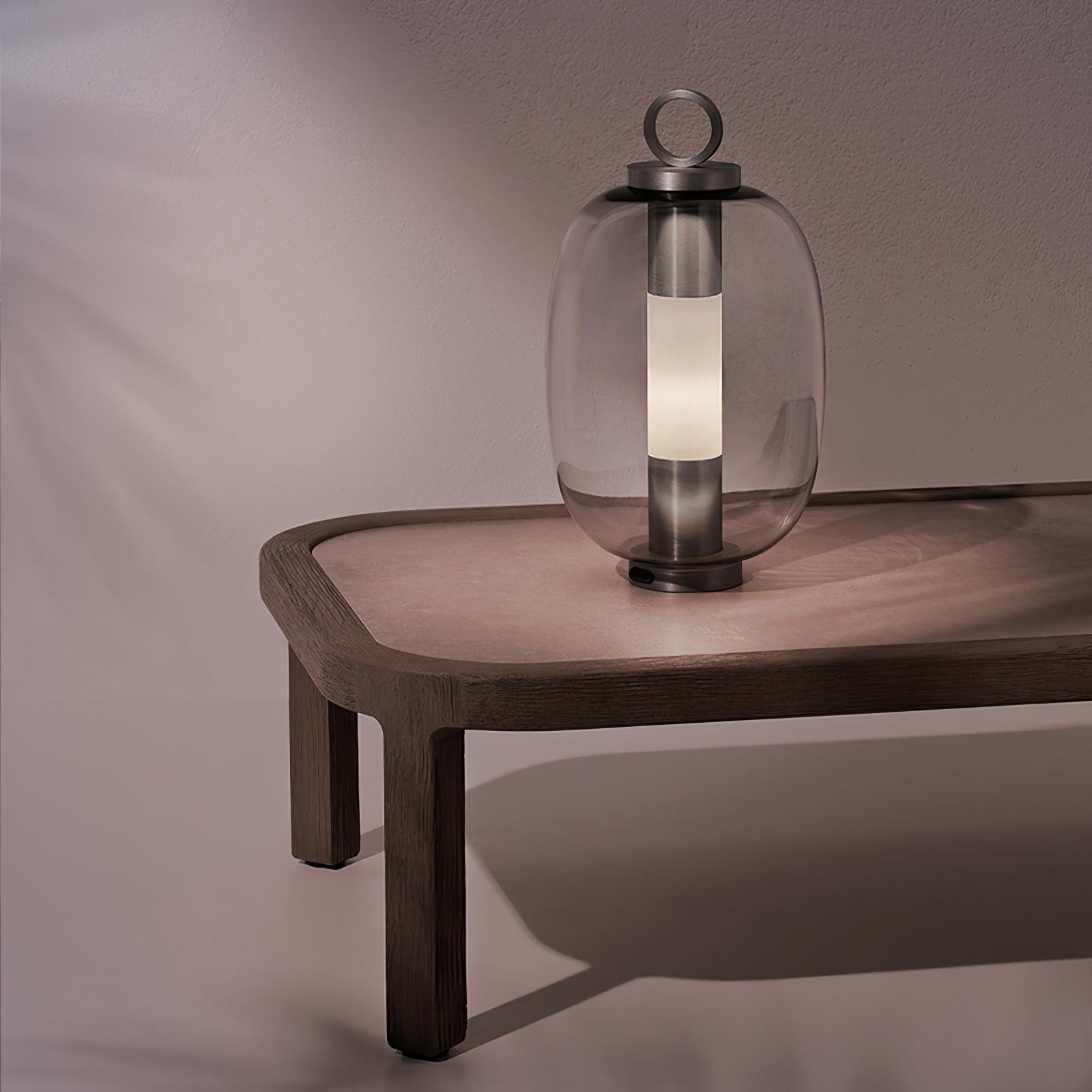 Carol Contemporary Glass Globe Nightstand Lamp with Brown Metal Base