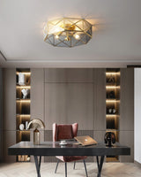 vintage-industrial-carved-brass-flush-mount-ceiling-lamp-with-glass-shade
