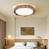 Modern Walnut Wood Grain LED Flush Mount Ceiling Lamp Cascadia Flare Style