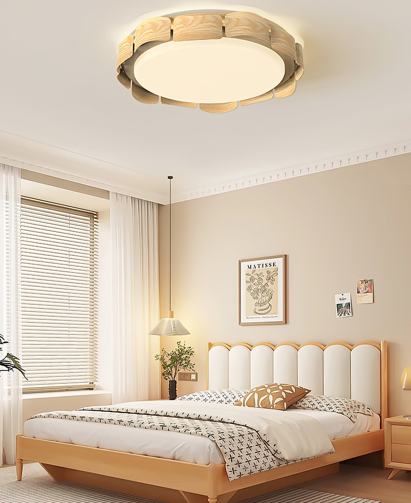 Modern Walnut Wood Grain LED Flush Mount Ceiling Lamp Cascadia Flare Style