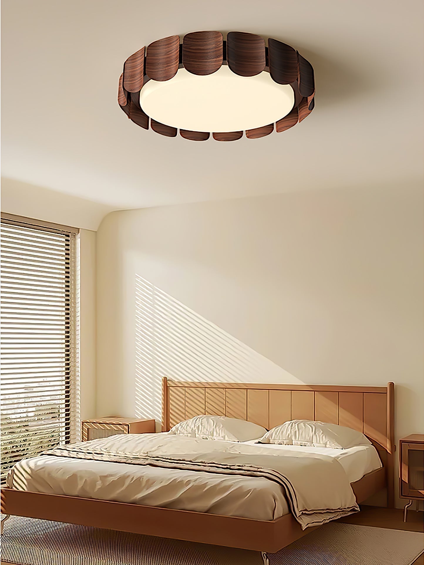 Modern Walnut Wood Grain LED Flush Mount Ceiling Lamp Cascadia Flare Style