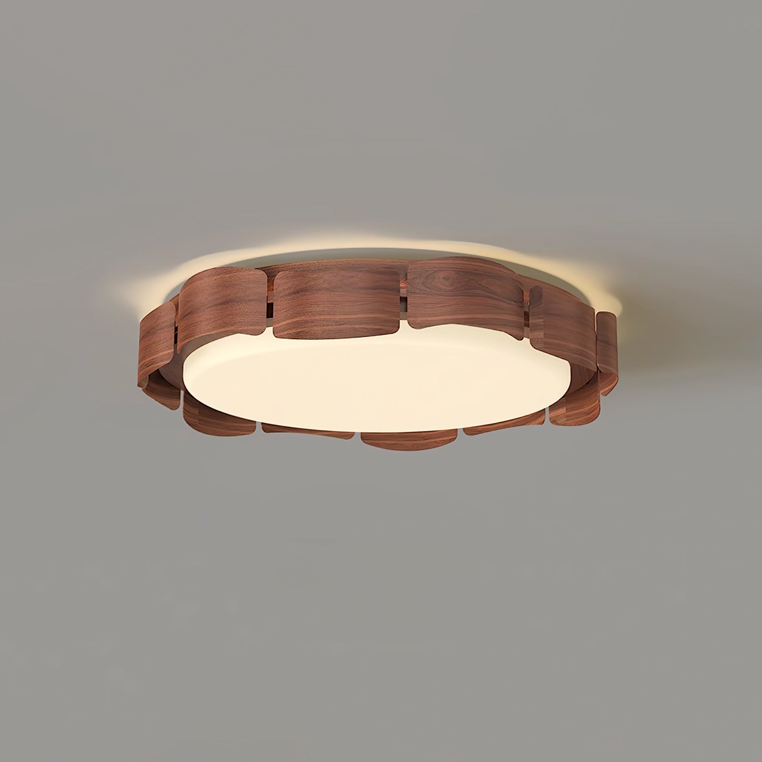 Modern Walnut Wood Grain LED Flush Mount Ceiling Lamp Cascadia Flare Style