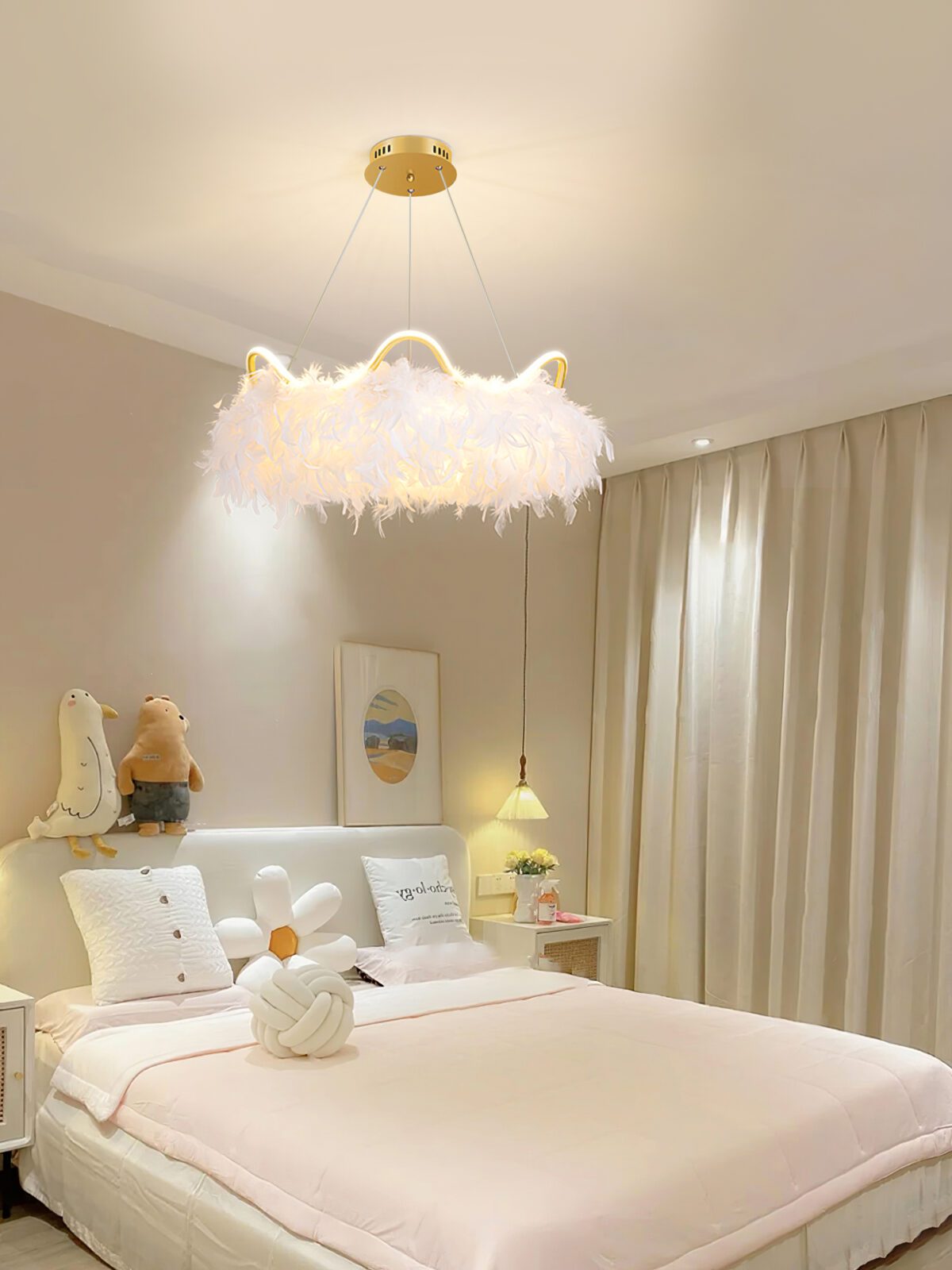 nordic-white-feather-pendant-light-with-cat-ear-design-and-adjustable-led