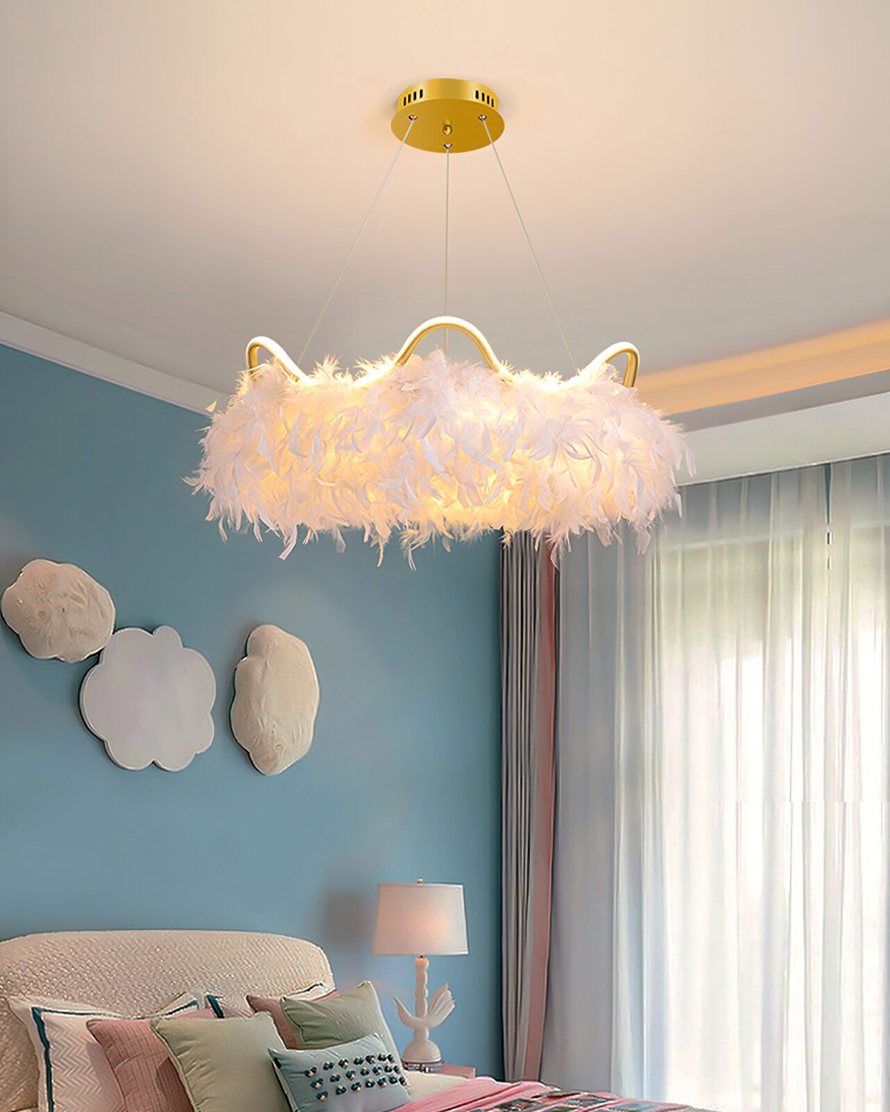 nordic-white-feather-pendant-light-with-cat-ear-design-and-adjustable-led