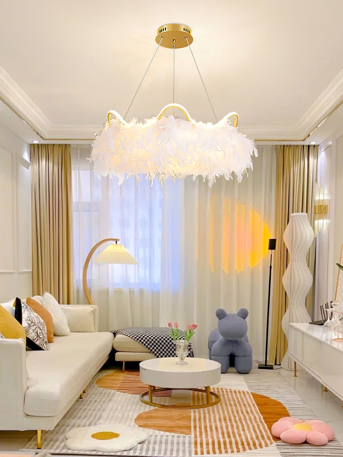 nordic-white-feather-pendant-light-with-cat-ear-design-and-adjustable-led