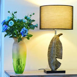 Cayo Metallic Gold Table Lamp with Black Marble Base and Fabric Drum Shade