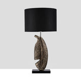 Cayo Metallic Gold Table Lamp with Black Marble Base and Fabric Drum Shade