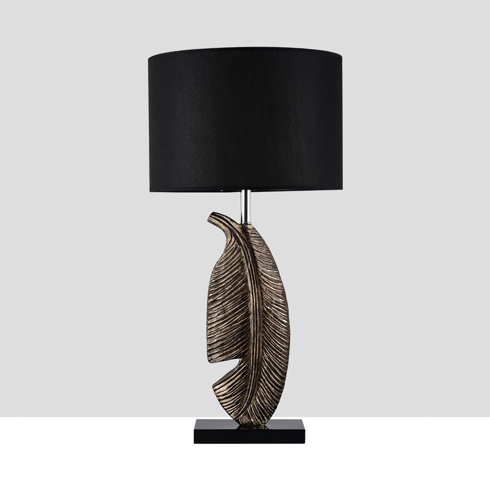 Cayo Metallic Gold Table Lamp with Black Marble Base and Fabric Drum Shade