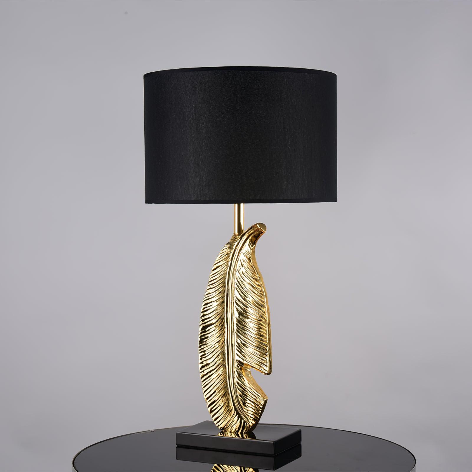 Cayo Metallic Gold Table Lamp with Black Marble Base and Fabric Drum Shade