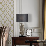 Cayo Metallic Gold Table Lamp with Black Marble Base and Fabric Drum Shade