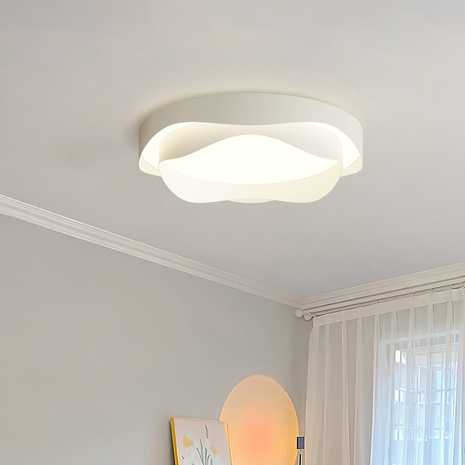 Cenia Modern Circular LED Ceiling Light White Matte Finish Minimalist Flush Mount Fixture