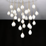Bloom Ceramic Floral Pendant Light with White Porcelain Flower Buds and Brass Accents