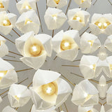 Bloom Ceramic Floral Pendant Light with White Porcelain Flower Buds and Brass Accents
