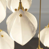 Bloom Ceramic Floral Pendant Light with White Porcelain Flower Buds and Brass Accents