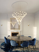 Bloom Ceramic Floral Pendant Light with White Porcelain Flower Buds and Brass Accents