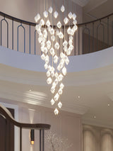 Bloom Ceramic Floral Pendant Light with White Porcelain Flower Buds and Brass Accents