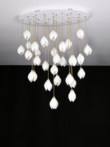 Bloom Ceramic Floral Pendant Light with White Porcelain Flower Buds and Brass Accents