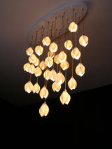 Bloom Ceramic Floral Pendant Light with White Porcelain Flower Buds and Brass Accents