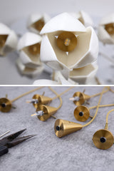 Bloom Ceramic Floral Pendant Light with White Porcelain Flower Buds and Brass Accents