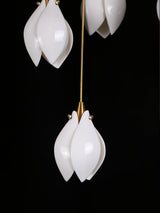 Bloom Ceramic Floral Pendant Light with White Porcelain Flower Buds and Brass Accents