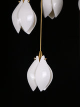 Bloom Ceramic Floral Pendant Light with White Porcelain Flower Buds and Brass Accents