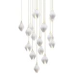 Bloom Ceramic Floral Pendant Light with White Porcelain Flower Buds and Brass Accents